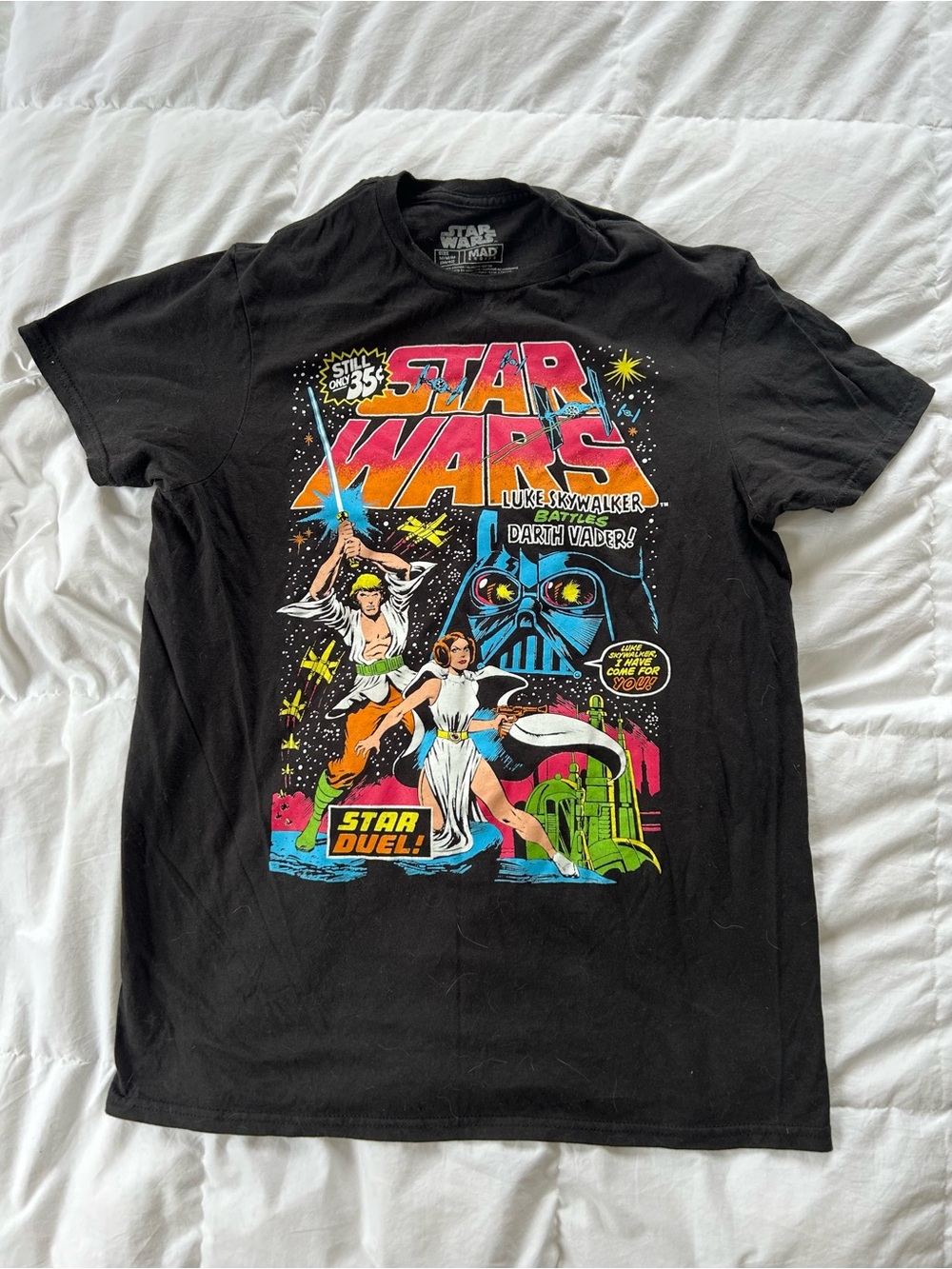 Star Wars Black Tee with Red, Yellow, Blue and Green Retro Comic Print